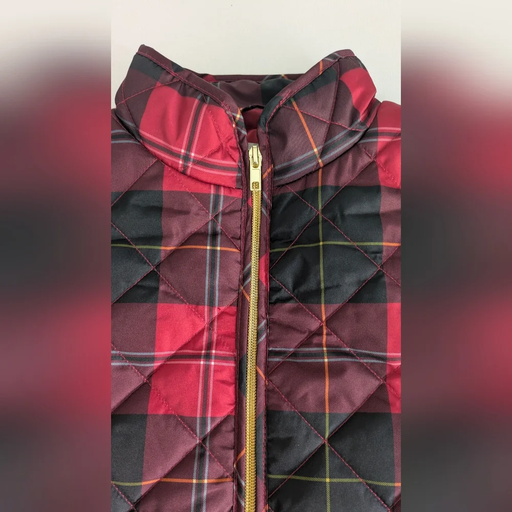 New St. John's Bay Womens Heavyweight Quilted Vest Size M Red Plaid Fall Preppy - Picture 8 of 11